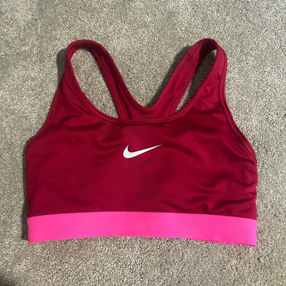 Pink and Red Nike sports bra